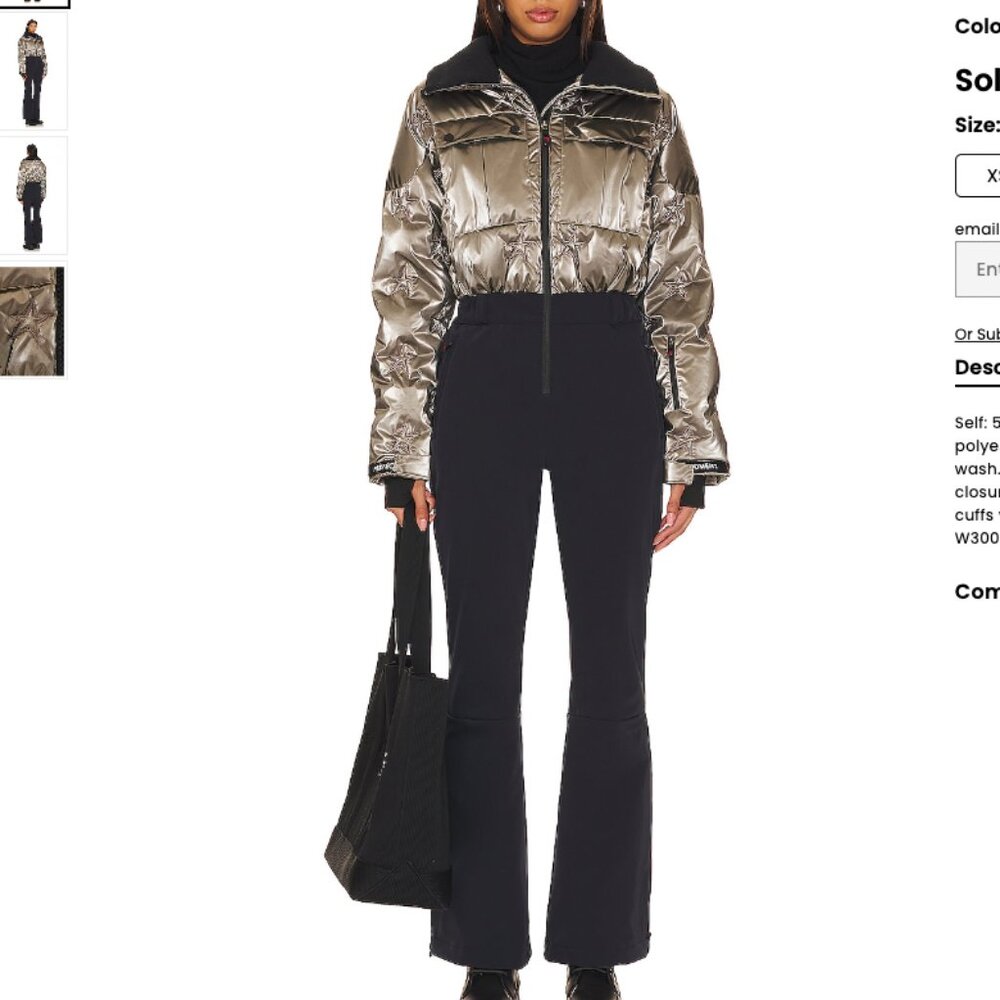 NWT - PERFECT MOMENT HELEN SKI SUIT IN GUNMETAL SILVER/SILVER FOIL